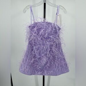 Mac Duggal SAMPLE Lilac Feather Mini Dress